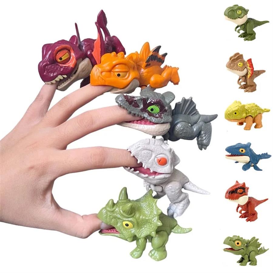 Funny Mini Cartoon Dinosaur Toy Plastic Tyrannosaurus Finger Puppet, Jointed Animal Hand Doll Prop