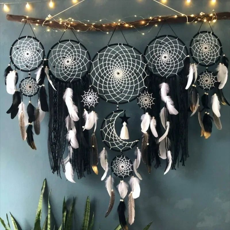 Boho Macrame Dream Catcher Set – 5pcs Moon Wall Hanging Decor for Nursery & Home