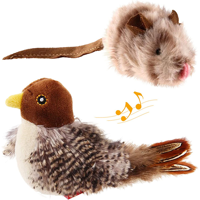 Interactive Pet Toy: Sparrow, Insect, and Mouse-Shaped Bird Simulation with Realistic Sound - Squeaky Plush Doll for Cat