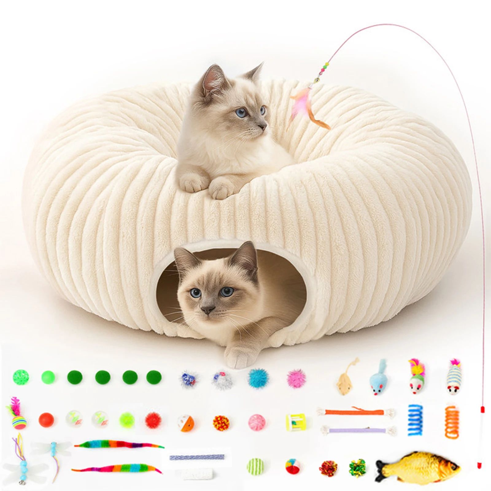 Plush Cat Tunnel Bed with Toys