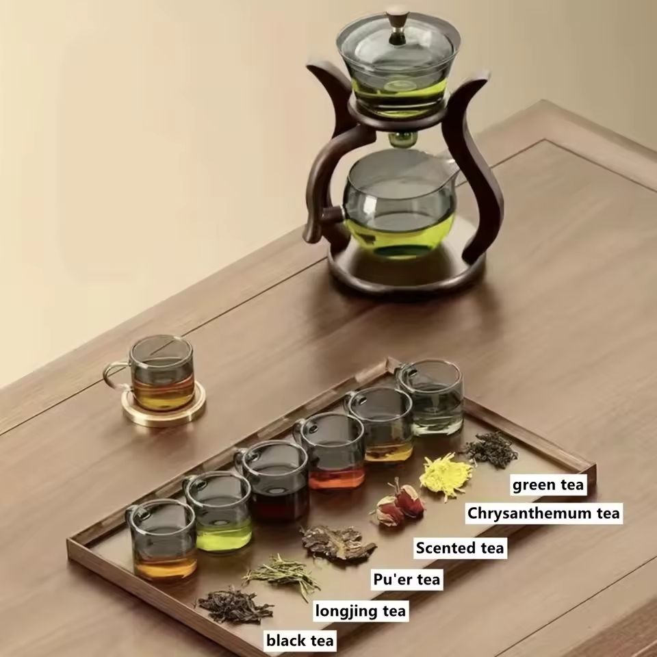 Glass Tea Set Semi Automatic Drip Teapot with Infuser and Teacups