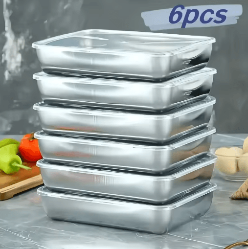 6 Piece Stainless Steel Food Storage Container Set Large Capacity Kitchen Essentials