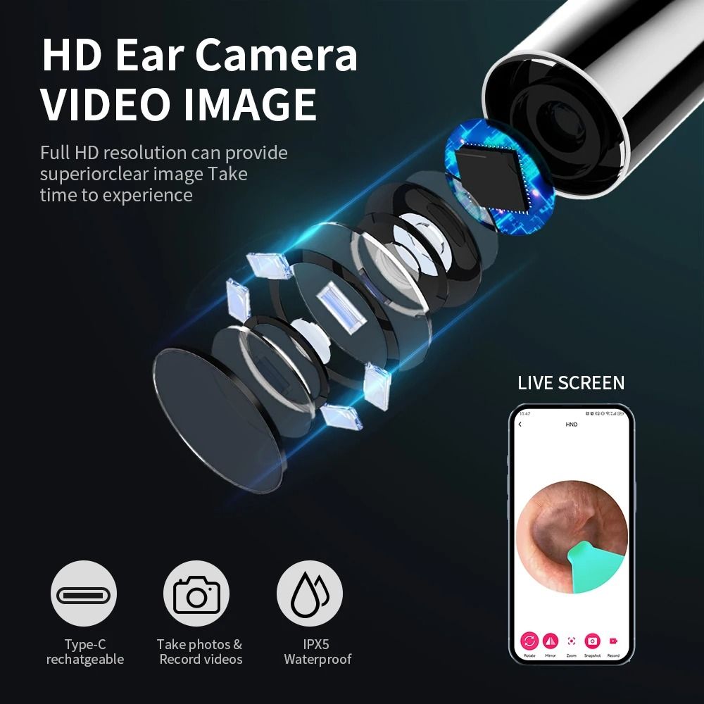 HD Ear Cleaner with Camera Otoscope Ear Cleaning Kit USB C Rechargeable Wax Removal Tool