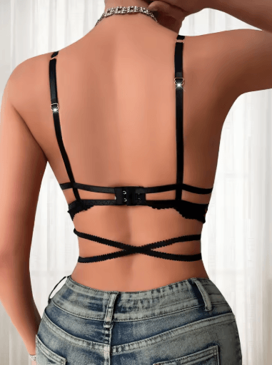 Black Lip Print 3 to 4 Cup Wire Free Sexy Lingerie Bra
