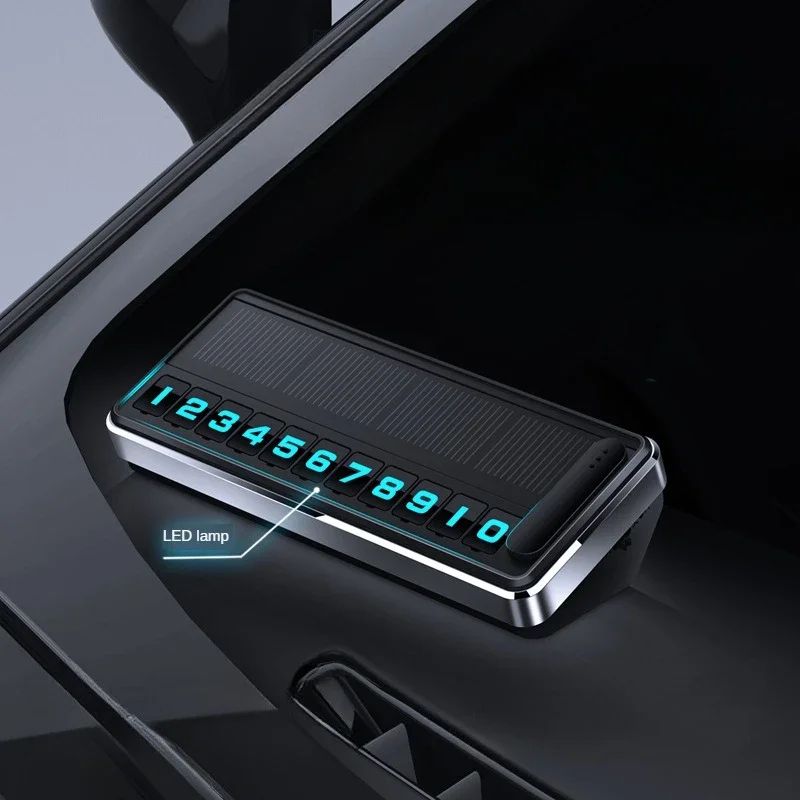 Solar Car Phone Number Plate LED Lighting, Temporary Parking Card with Hidden Plates & Multiple Number Display