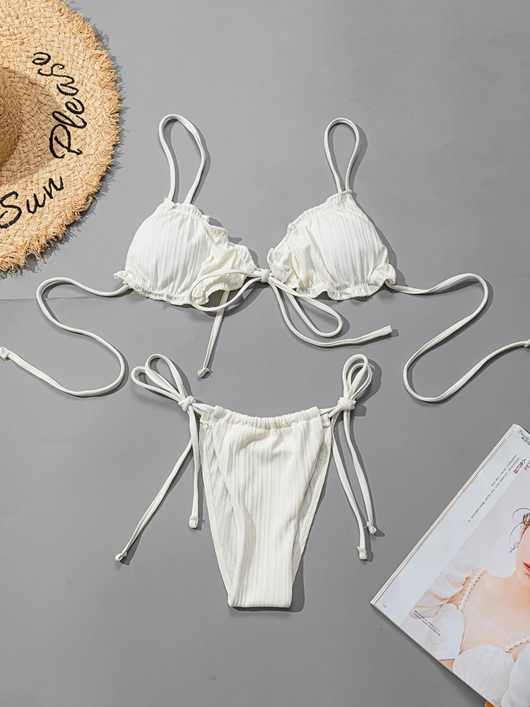 Sexy Swimsuit Pit Stripe Bikini, Women Swimwear Bathing Suits, Push Up Biquinis, Bandage Beachwear Solid Sets