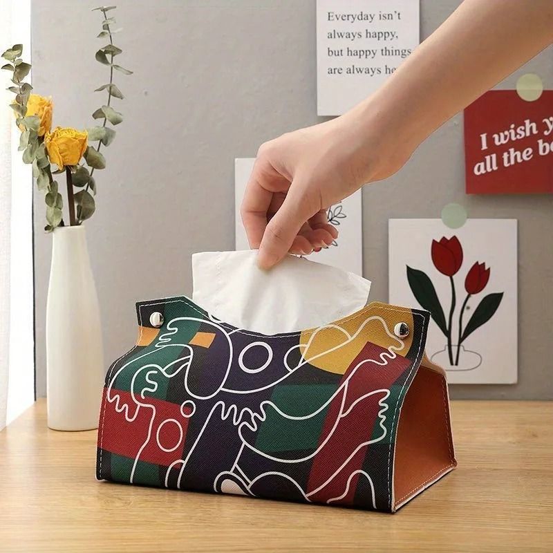 Minimalist PU Leather Tissue Box Cover – Elegant Home & Office Organizer