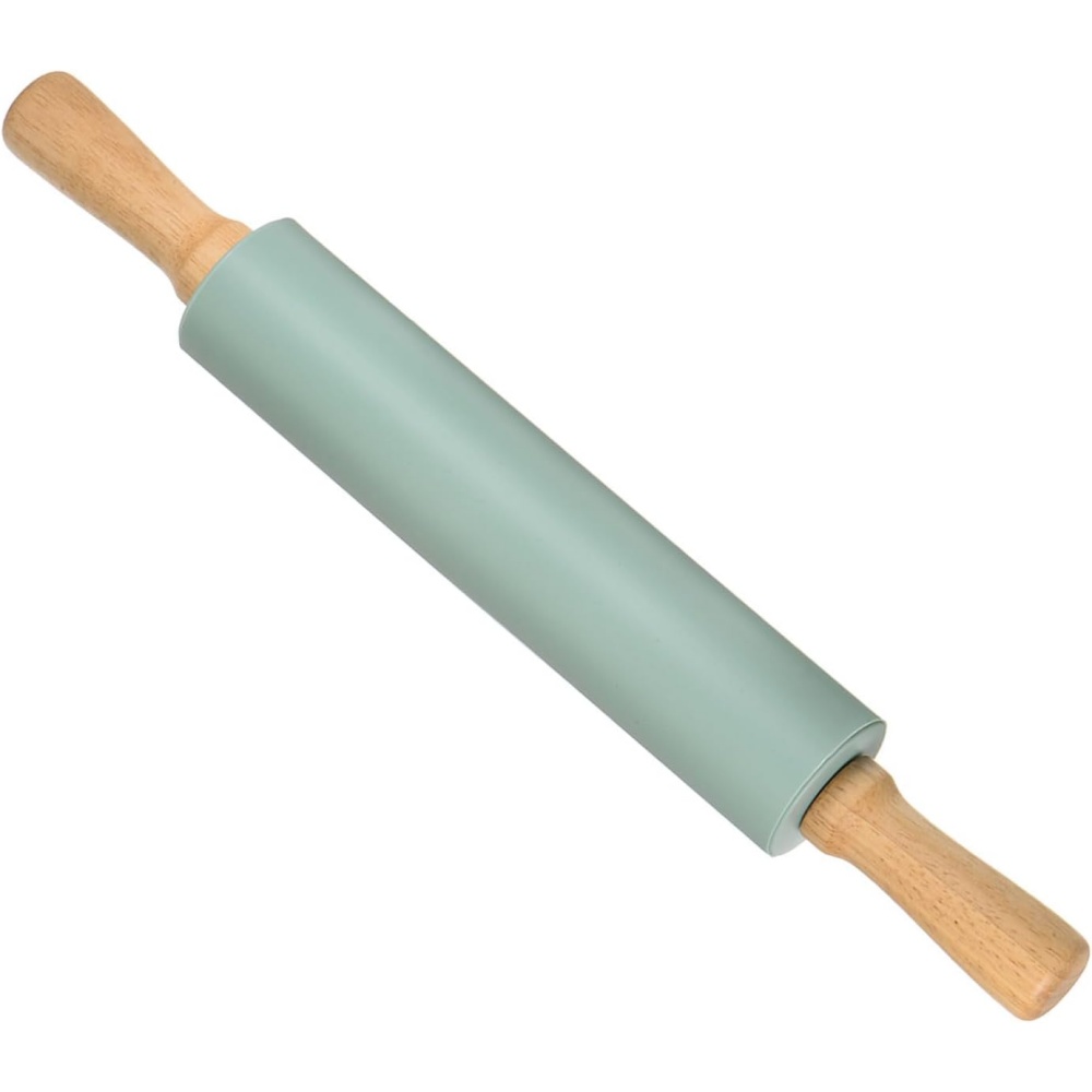 Non Stick Silicone Rolling Pin with Wooden Handle for Easy Baking & Rolling Dough