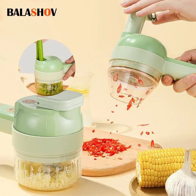 4 in 1 Electric Vegetable Cutter Wireless Food Chopper and Garlic Masher