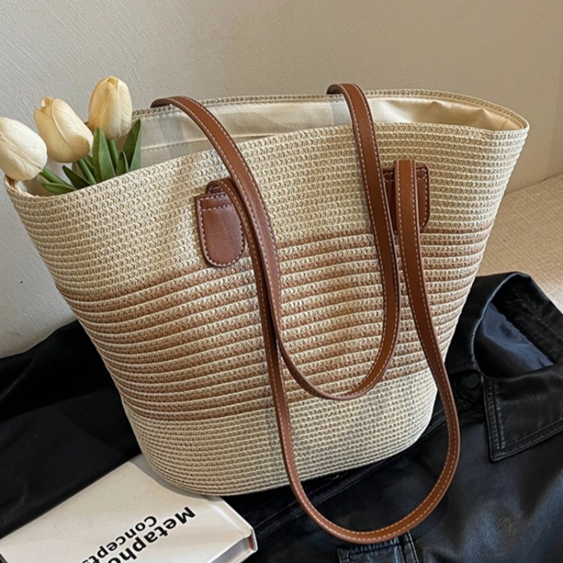 Large Capacity Straw Beach Bag Women Summer Travel Shoulder Tote