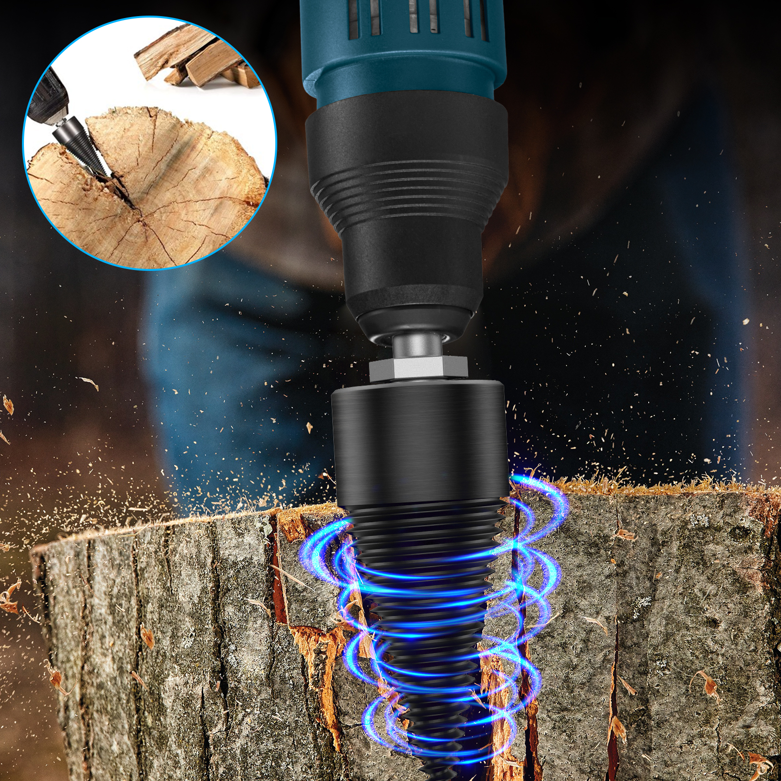 Firewood Log Splitter, Sturdy High-Carbon Steel Wood Log Splitter Screw Cones Drill Bit, Hex/Round/Square Shank