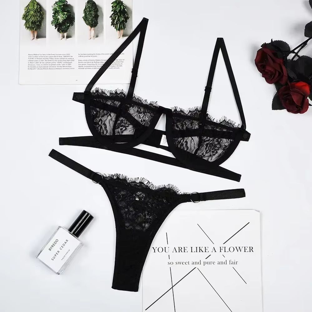 Women's Fairy Embroidery Lace Push-Up Bra and Brief Set Delicate Underwear