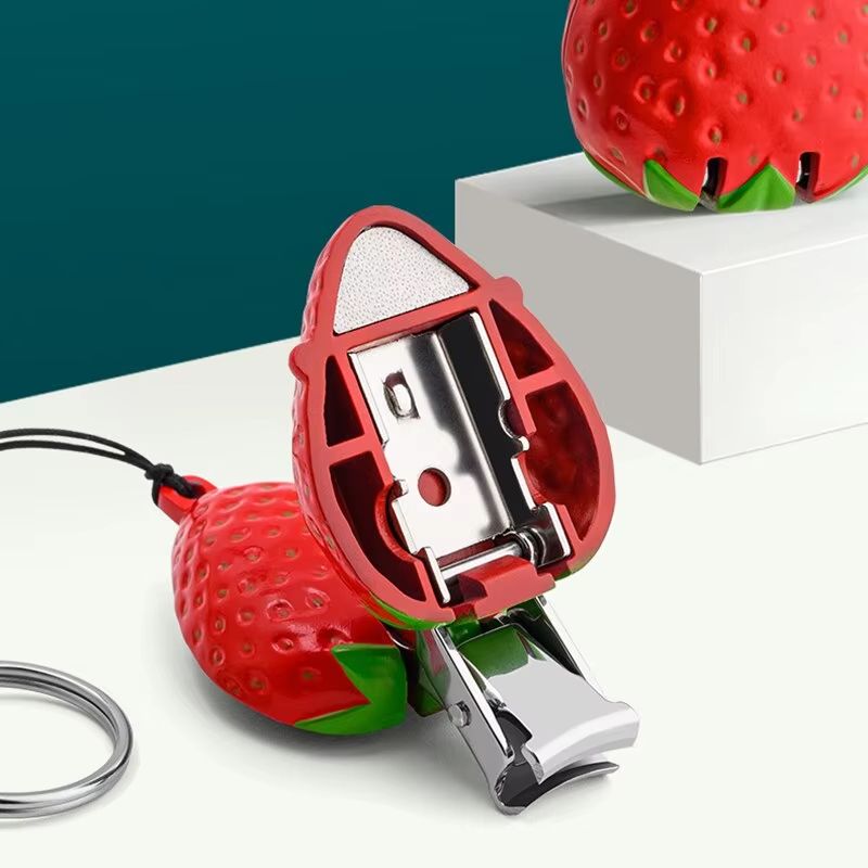 Strawberry Folding Nail Clipper Keychain Portable Stainless Steel Nail Cutter Manicure Tool