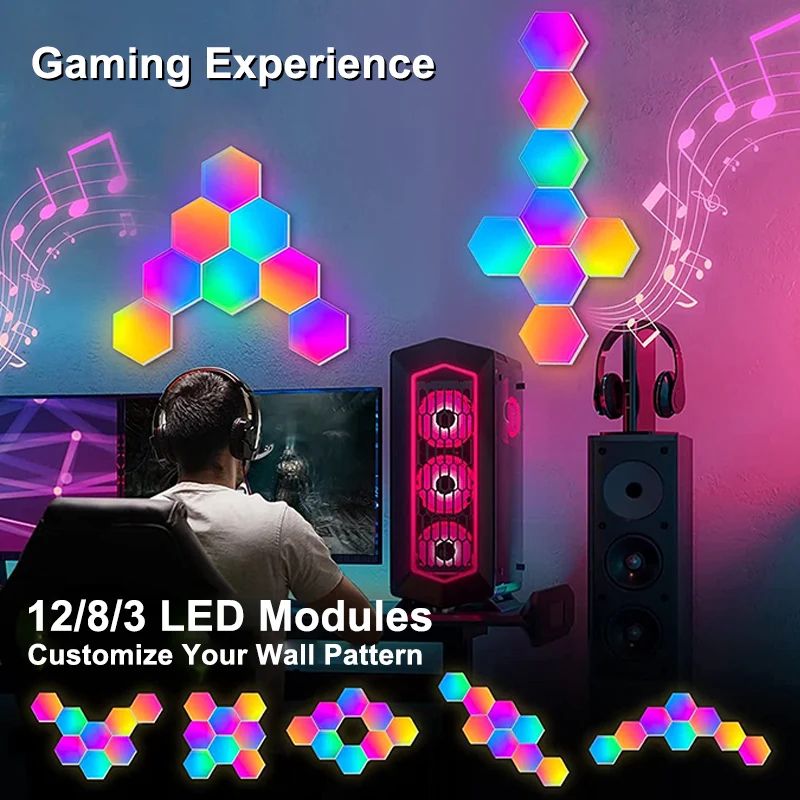 RGB Hexagon LED Wall Lights with Bluetooth App Control