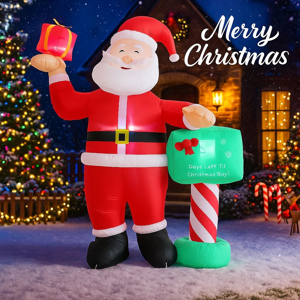 6.8FT LED Inflatable Santa on Gift Box Christmas Yard Decoration