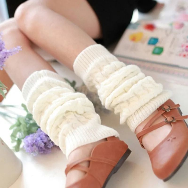 Women Autumn Winter Leg Warmers With Knit Flower Design For Sports And Daily Wear