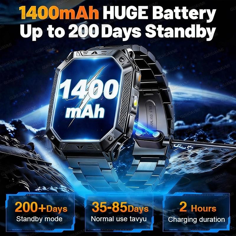 TANK Ultra Military Smart Watch – 1400mAh Battery & 2.01