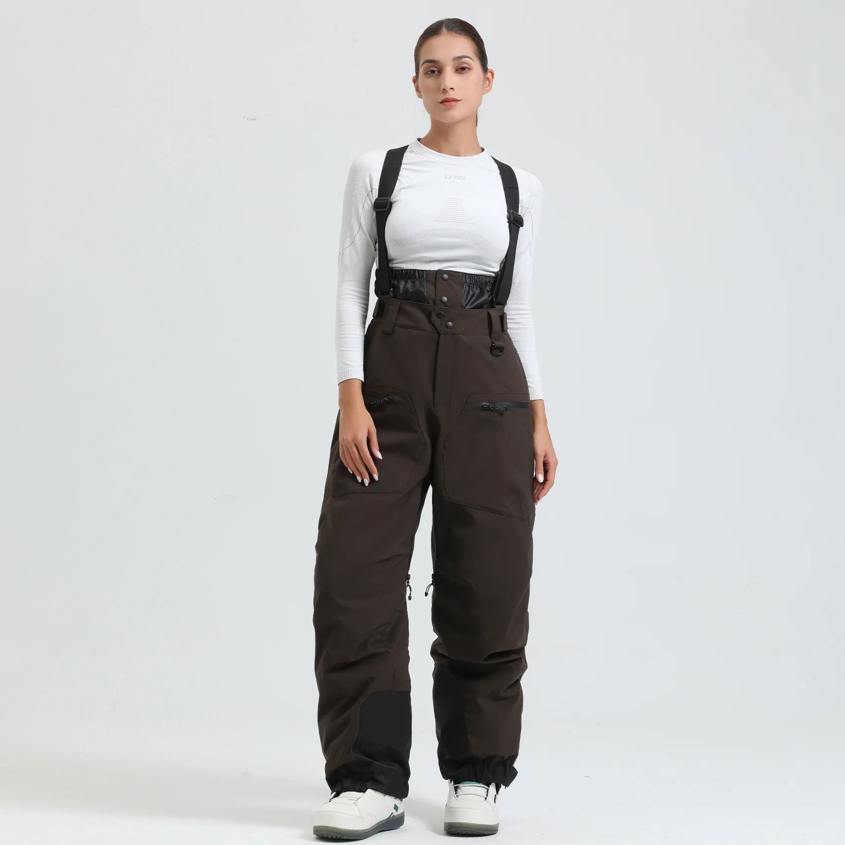 Womens Waterproof Insulated Ski Pants With Suspenders Warm Winter Snowboard Overalls