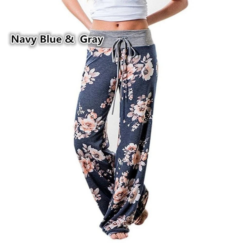 Women Casual Wide Leg Yoga Pants with Drawstring and Stretch Fit