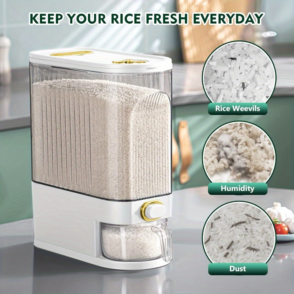 Large Pantry Storage Container with Measuring Cup Rice Dispenser with Time Markings