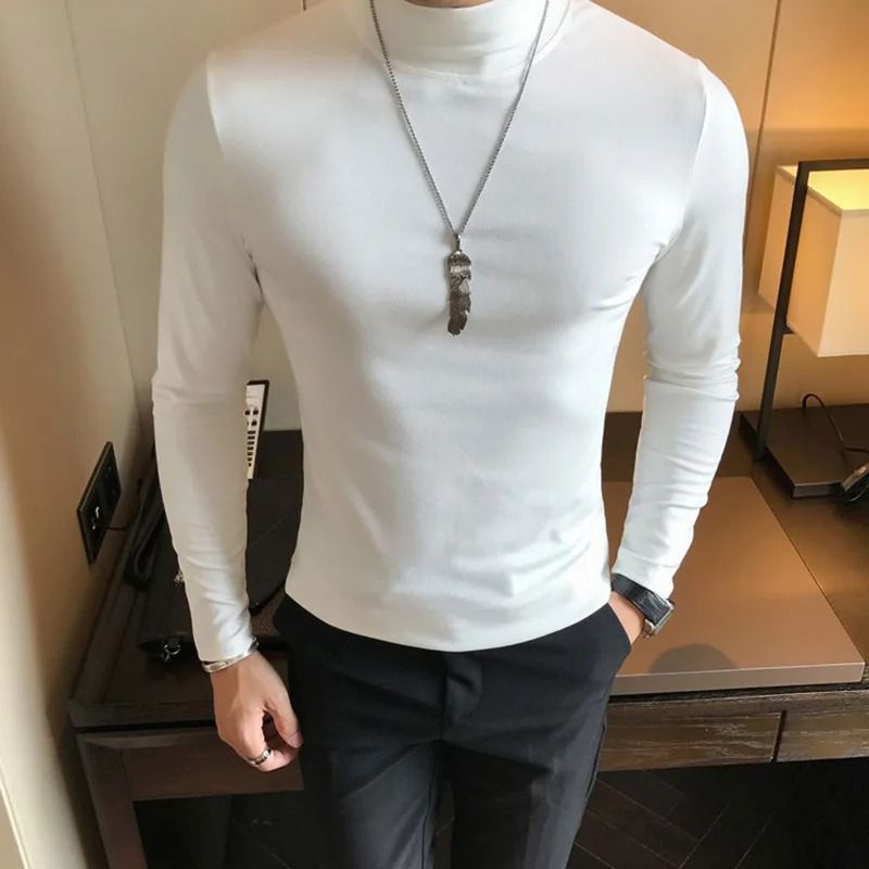 Mens Slim Fit Turtleneck Shirt Long Sleeve Stretch Base Layer Pullover