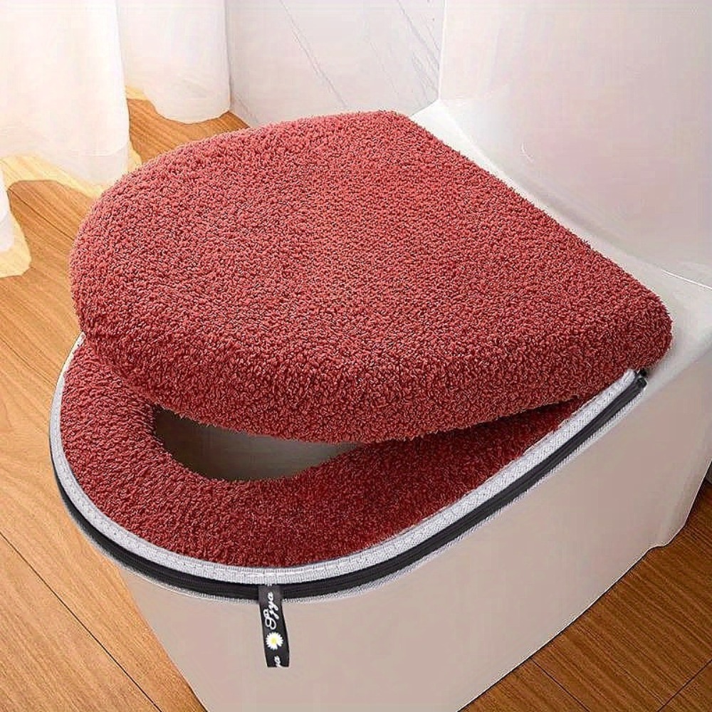 Thickened Double Toilet Seat Cushion Set, Winter Comfort, Zipper Handle, Machine Washable, Universal Home Use Toilet Set