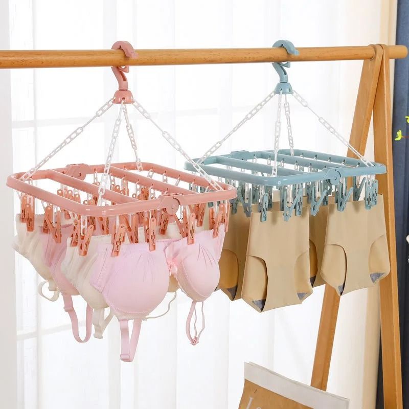 Folding Windproof Socks Clip Drying Hanger Space Saving 32 Clip Laundry Organizer