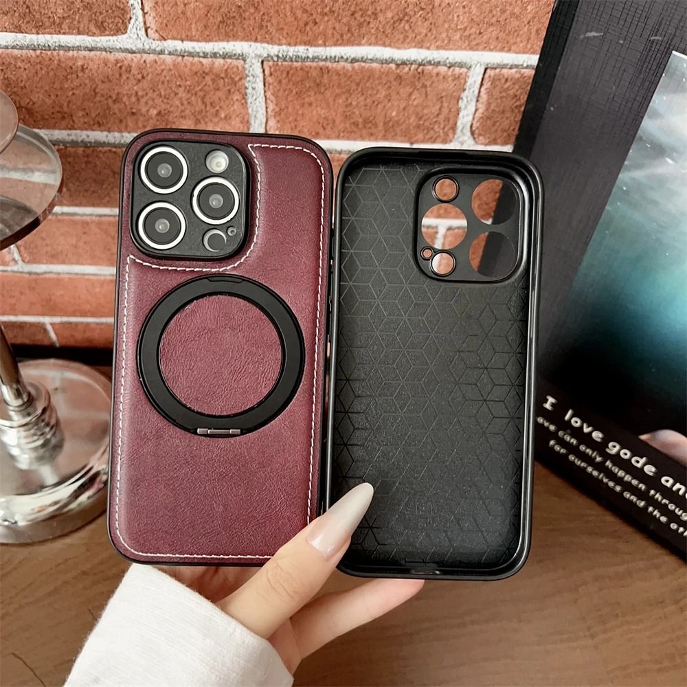 Magnetic Leather Phone Case with Matte Finish and Stand Holder