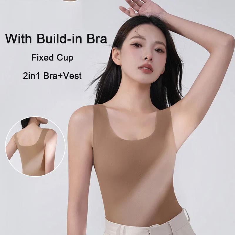 Women Seamless Ice Silk Tank Top with Chest Pads