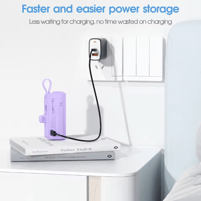 5000mAh Mini Portable Charger with Built In Cables and LED Display