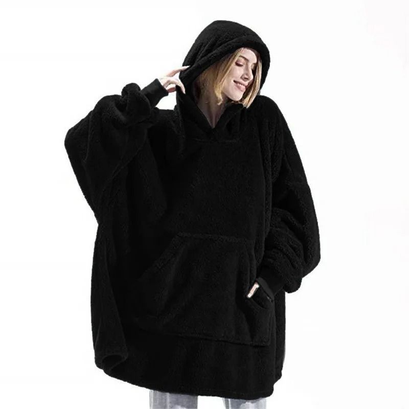 Women Winter Thick Warm Hooded Outerwear Double Fleece Pocket Pullover