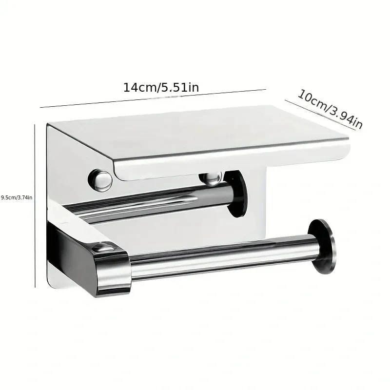 Stainless Steel Adhesive Toilet Paper Holder with Shelf No Drill Bathroom Organizer