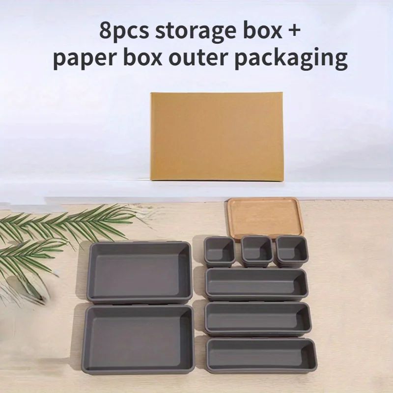 Modular 8-Piece Drawer Organizer Set – Stackable Desktop Storage Box Trays for Makeup, Kitchen & Bedroom Essentials