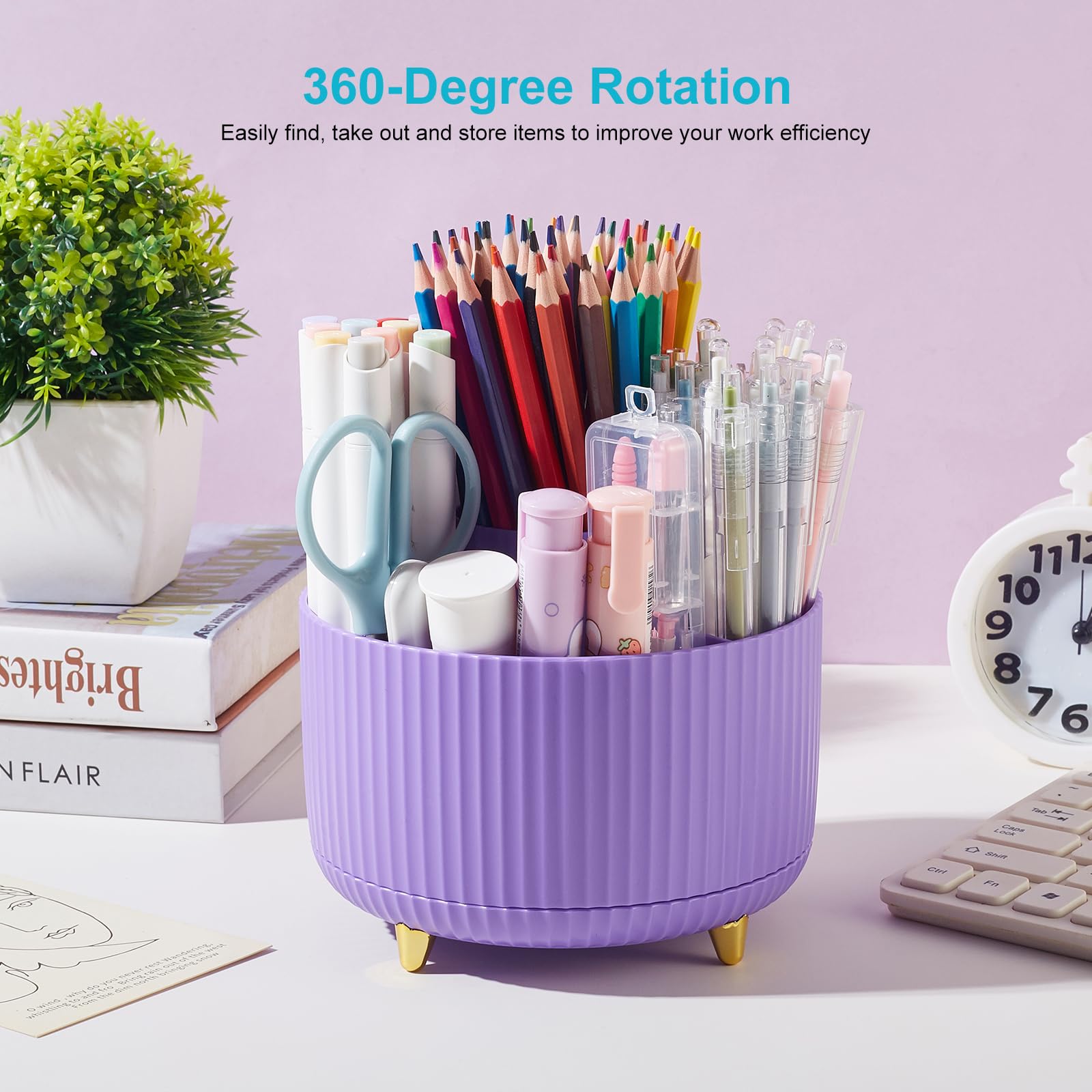 Cute Pen Holder, Rotating Pencil Storage Box, Stationery Storage Bag for Desktop