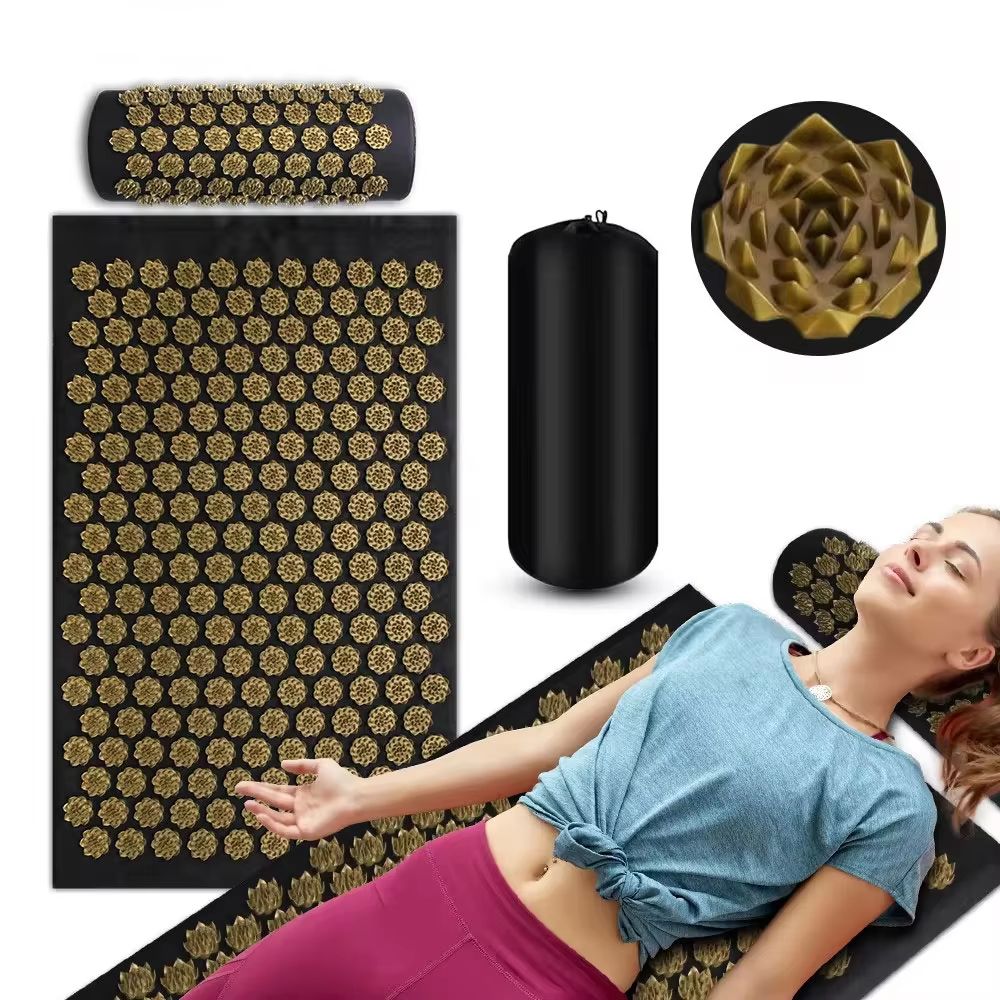 Acupressure Yoga Mat with Spike Cushion Kuznetsov Style Applicator for Full Body Massage and Fitness Recovery