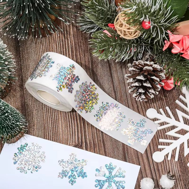 500-Piece Laser Christmas Snowflake Stickers Waterproof Self-Adhesive Holiday Decorations
