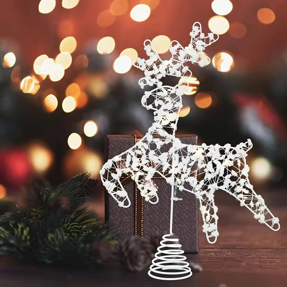 Hollow Snowflakes Iron Xmas Tree Ornament, 3D Glitter Star Christmas Tree Topper, Glowing Light Up Party Decoration