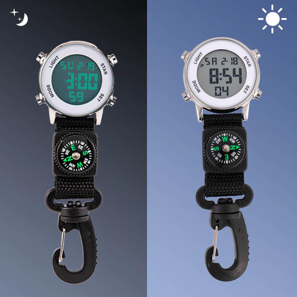 Vintage Carabiner Pocket Watch with Compass, Waterproof Quartz Hiking Clip Watch