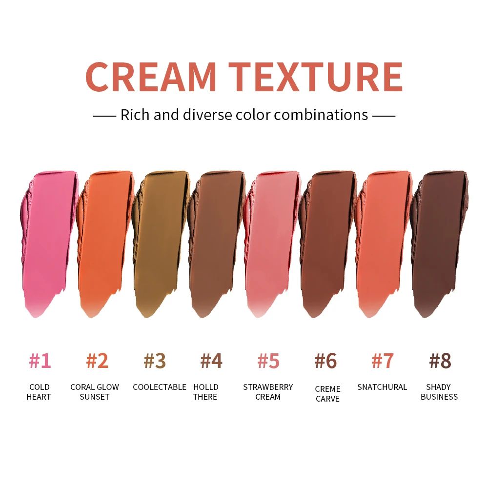 Curve Case Cream Blush Highlighter Palette Multi Use Eyebrow Cream Palette Matte & Shimmer Face Kit