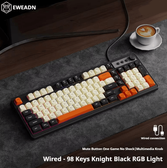 EWEADN G98 Rainbow Backlit Wired Gaming Keyboard with Numeric Keypad