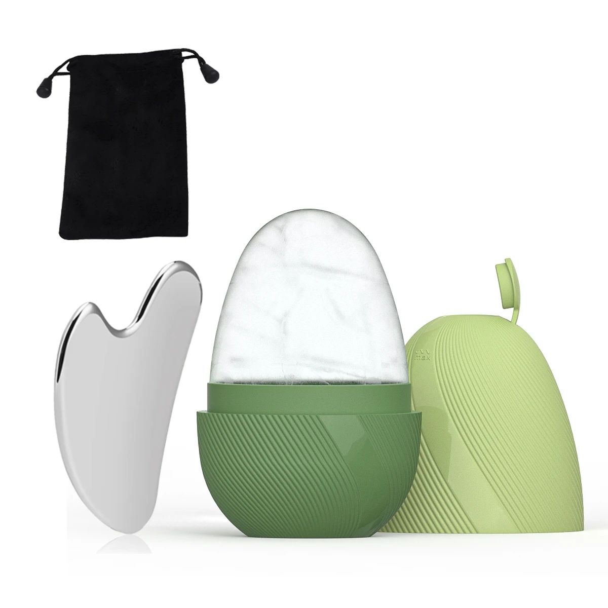 CryoGlow Ice Face Roller & Stainless Steel Gua Sha Facial Sculpting Set