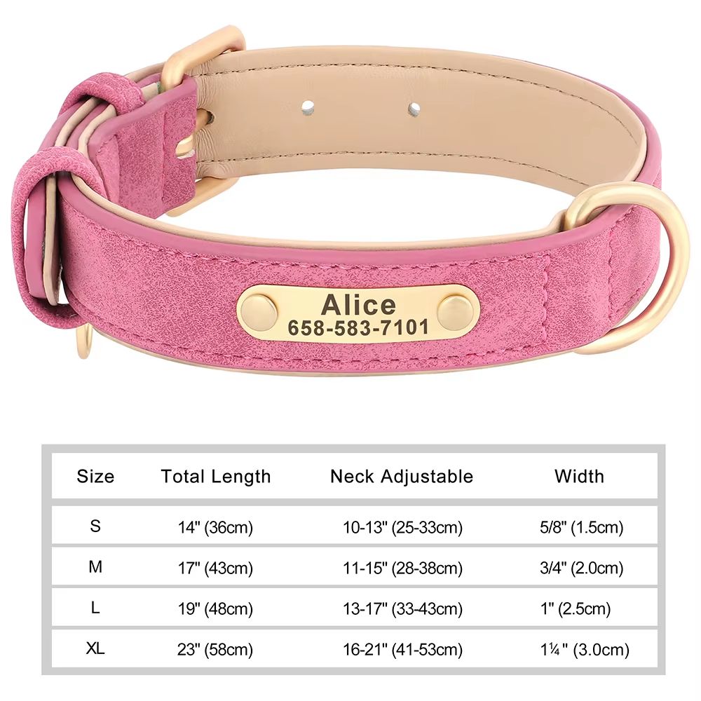 Custom Engraved PU Leather Dog Collar with Personalized ID Nameplate