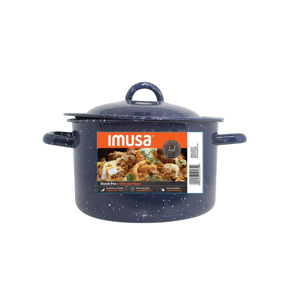 Enamel Stock Pot with Double Handles, Oven Safe, Durable Steel for Stews, Soups, Efficient Heat Distribution, Hand Wash