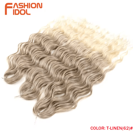 FASHION IDOL 24-Inch Ombre Rainbow Water Wave Crochet Hair, Synthetic Deep Wave Braiding Extensions