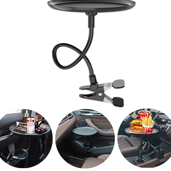 Multipurpose Car Dining Tray, Round Beverage & Phone Holder for Road Trips