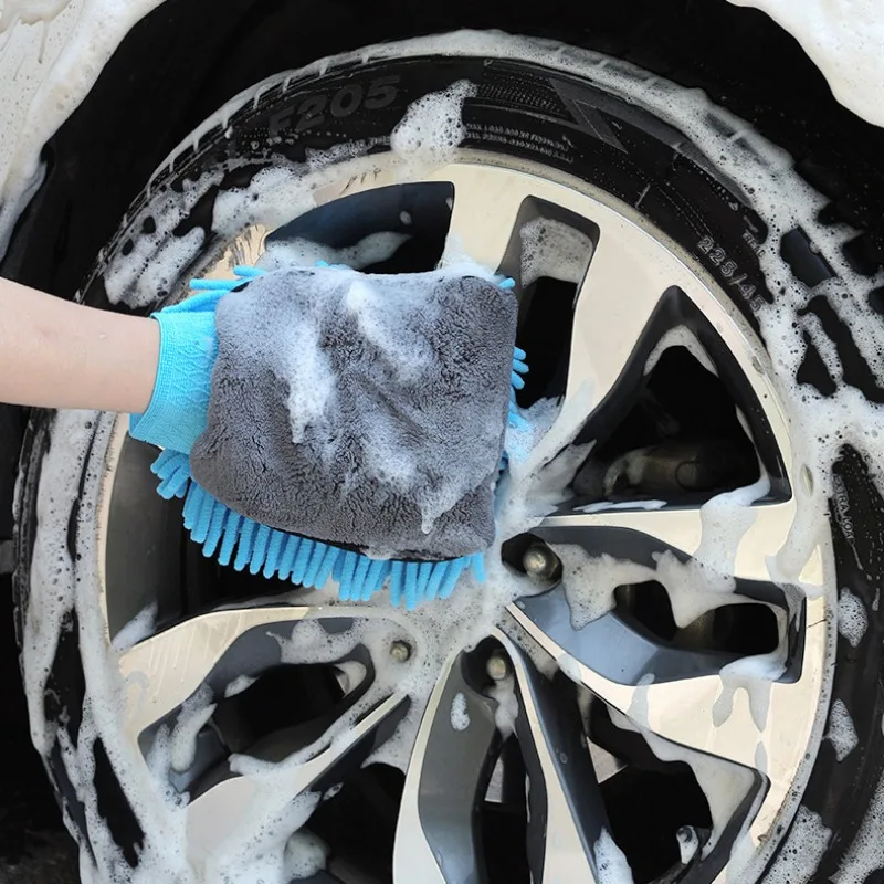 Waterproof Mitt Soft Mesh Back, Microfiber Car Wash Gloves Chenille, Wax Detailing Brush Double Faced Glove Mitt Car