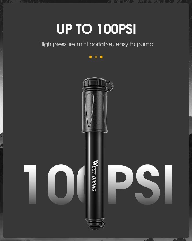 WEST BIKING Mini Bike Pump 100PSI Aluminum Alloy