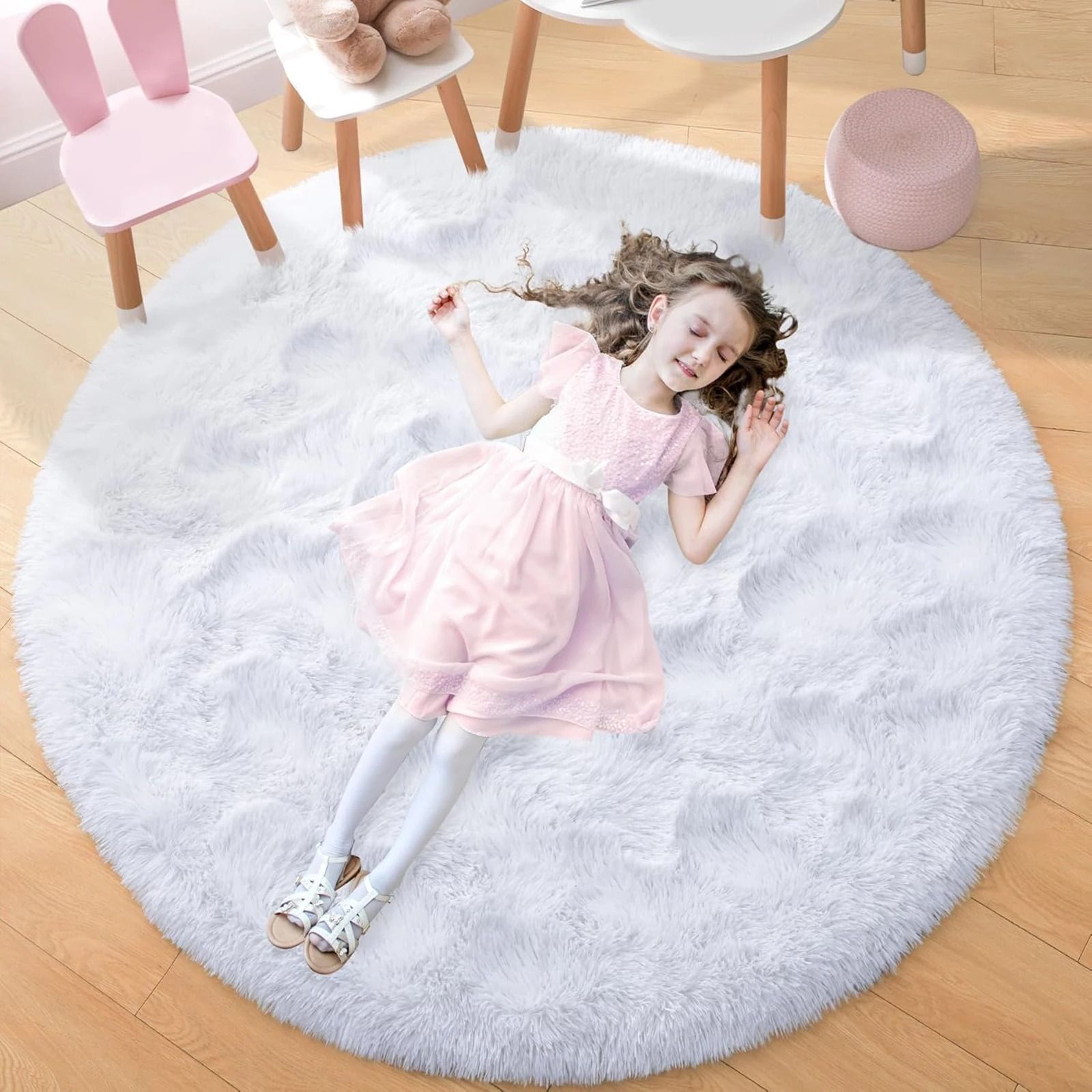 Fluffy Black Round Rug | Ultra-Soft Shaggy Area Carpet