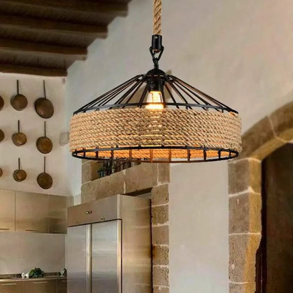 Nordic Vintage Twine Industrial Chandelier Adjustable Pendant Light
