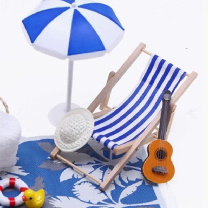 Dollhouse Mini Beach Chair Set Fairy Garden Miniature Decor